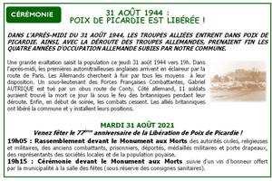 CEREMONIE POUR L'ANNIVERSAIRE DE LA LIBERATION DE POIX 80290