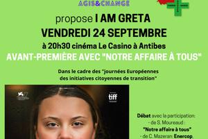 photo AGIS&CHANGE propose I AM GRETA  ciné débat VENDREDI 24 SEPTEMBRE à 20h30, cinéma Le Casino à Antibes