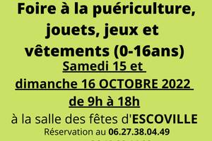 Foire aux jouets, jeux, puériculture, vêtements enfants