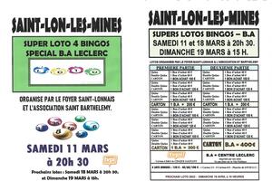 SUPER LOTO BINGOS - FOYER & ST BARTHELEMY de SAINT LON LES MINES