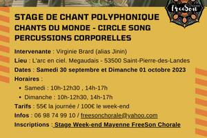 Stage Chant du monde Week-end Mayenne 30 septembre / 1er octobre 2023