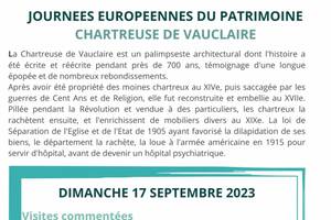 JOURNEES EUROPEENNES DU PATRIMOINE CHARTREUSE DE VAUCLAIRE