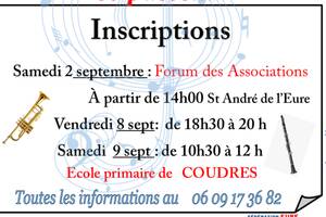 Inscriptions Ecole de musique 2023 2024