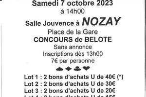 Concours de Belote sans annonce NOZAY (44) le 07/10/2023