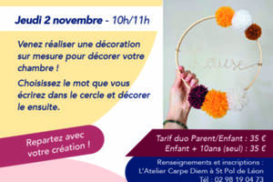 Atelier créatif enfants: Cercle décoratif prénom et pompoms