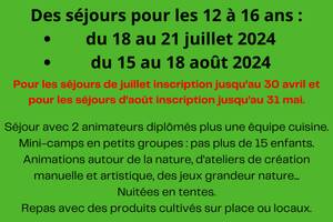 Séjour mini-camp pour adolescents (12/16 ans)