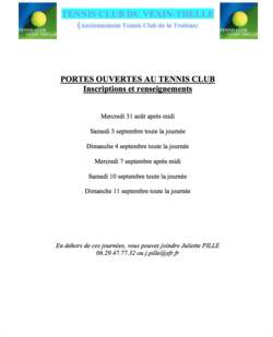 PORTES OUVERTES AU TENNIS CLUB