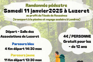 Randonnée Luzeret samedi 11 janvier - au profit de l'école de Roussines