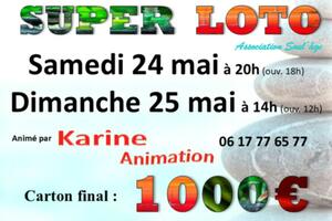 photo Méga LOTO animé par Karine Animation Dimanche 25 mai (14h) Final 1000€