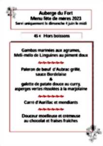 Menu de la fêtes des mères - Auberge du Fort