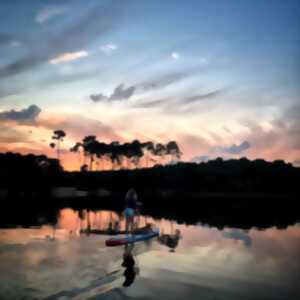 Paddle sur le lac au coucher du soleil