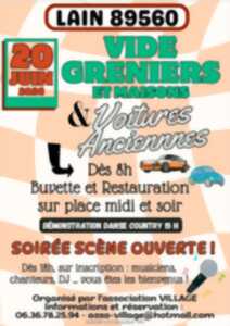 photo Vide-grenier, rassemblement de voitures anciennes et scène ouverte