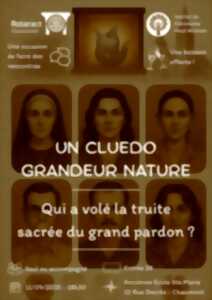 photo CLUEDO GRANDEUR NATURE INTITULE “QUI A VOLE LA TRUITE SACREE DU GRAND PARDON ?”