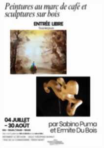 photo Exposition de peintures au marc de café et de sculptures sur bois par Sabino Puma et Ermite du Bois à Niort